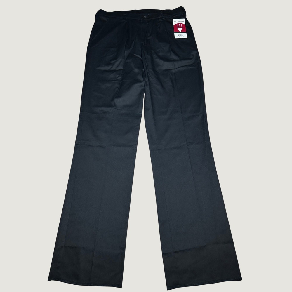NEW Chef Works Professional Trousers Mens 34 Unhemmed Pleated Work Pants Uniform